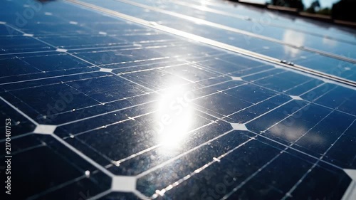 Close up view of solar panels capturing sunlight for renewable clean energy generation
