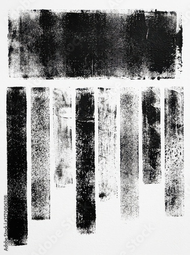 Abstract Black Ink Roller Print Texture with Vertical Stripes on White Background for Minimalist Design