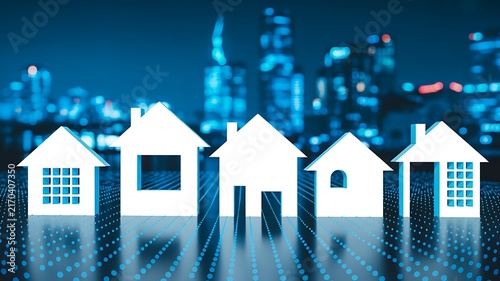 Modern house icons representing real estate market and residential property investment