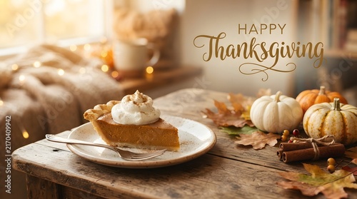 Happy Thanksgiving Pumpkin Pie with Sweet Moments Grateful Hearts.