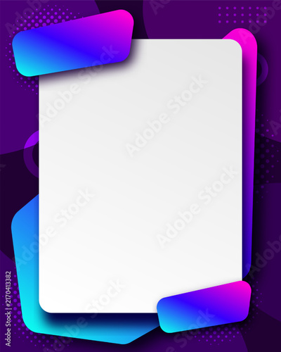 Abstract purple background with modern geometric cyan gradient frame and central blank white space template, poster flyer presentation cover card design banner vertical layout artwork