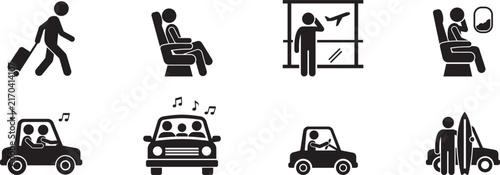 Road Trip and Summer Travel Stick Figure Silhouette Set