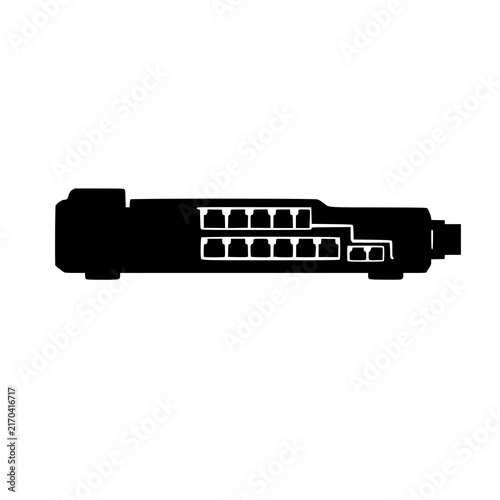 Black silhouette icon of a digital insulin injection pen isolated on white background 