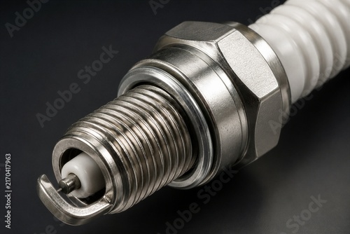 Obraz na płótnie Spark plug showing threaded electrode against dark surface