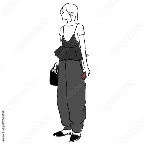 Obraz na plátne Editable vector fashion illustration of woman in layered mini T-shirt and peplum
