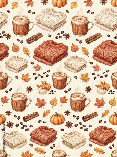 Cozy Autumn Coffee and Pastry Seamless Pattern