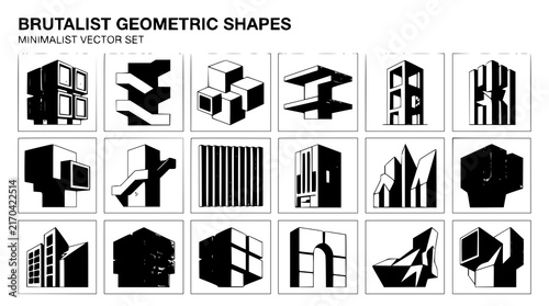 Brutalist Geometric Shapes Minimalist Vector Set with Abstract Architecture Blocks and Modern Grid Patterns Illustrationbrutalist, geometric, shape, abstract, architecture, minimalist, modern, block, 