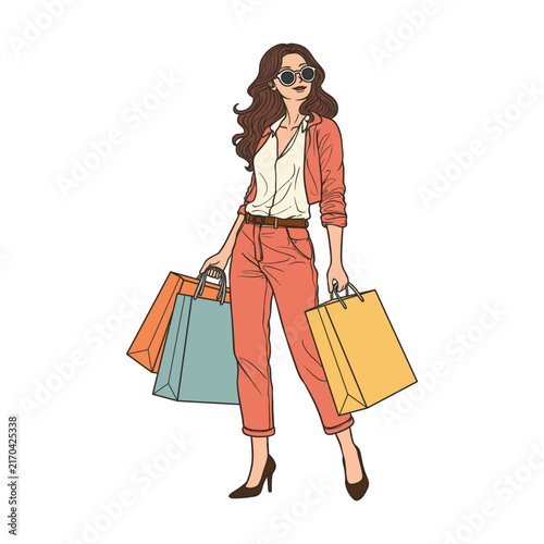 Illustration design of a woman carrying shopping bags