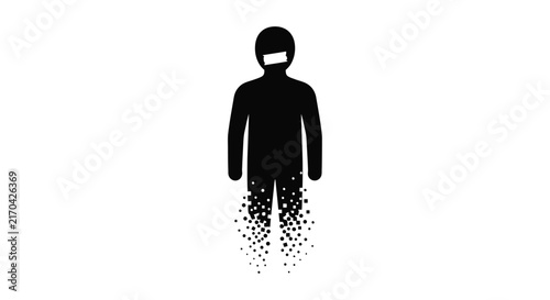 Foto Silhouette of a human figure dissolving into particles on a white background