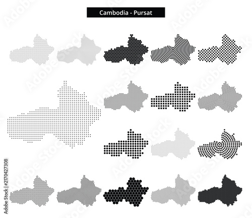 Canvas Print Map of Cambodia region Pursat in various dots pattern designs