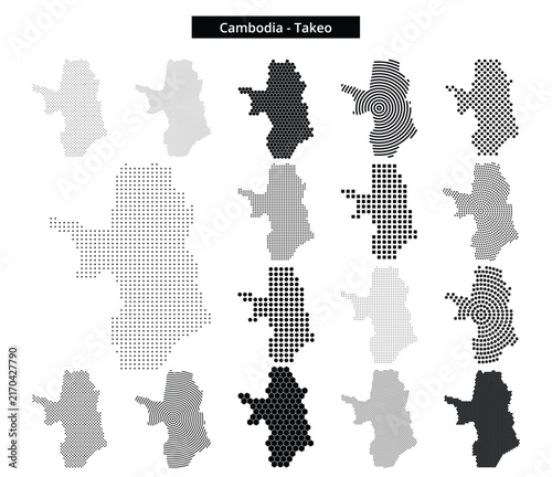 Canvas Print Map of Cambodia region Takeo in various dots pattern designs
