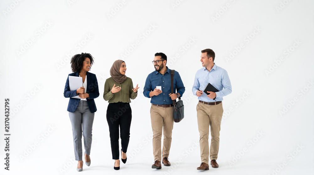 Obraz premium Group of confident business people standing together in modern office. Professional team portrait. Banner with copy space
