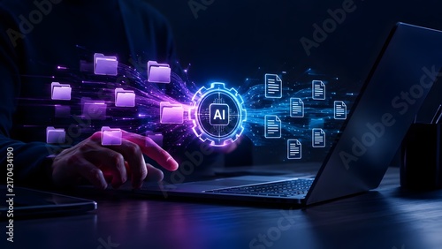 Businessman Operating AI Engine Converting Folder Archives Into Structured Documents