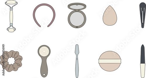 Beauty tools arranged in rows vector illustration with soft pastel colors for cosmetic advertising