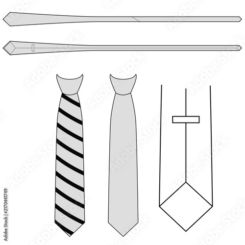 Men's classic necktie flat sketch vector template set