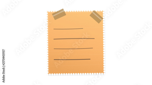 Konstfotografi Orange scalloped edge note paper with brown tape and marker text lines design