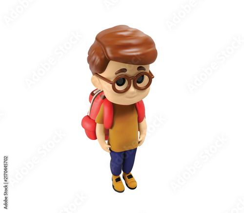3D Schoolboy with Glasses and Backpack Character Vector Illustration
