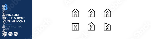 Minimalist House & Home Outline Icons, Real Estate Design, Simple Vector Graphics