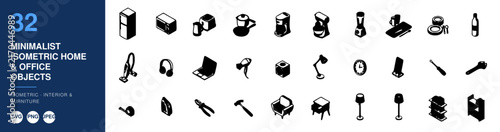 Roaming Home Objects Set, Minimalist Monochrome Icons, Decorative Elements for Office and Home Design. Simple Vector Illustrations.