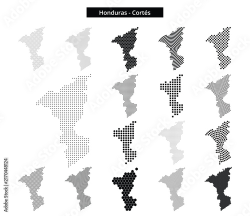 Map of Honduras region Cortés in various dots pattern designs