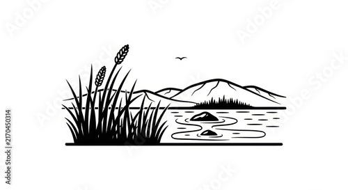 Quadro su tela Serene landscape with water and mountains.