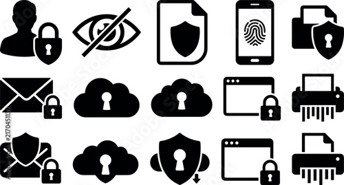 Foto Security icons depicting locks privacy data protection and network safety on a w