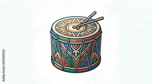 фотографія Colorful tribal drum with sticks, isolated on transparent background, percussion