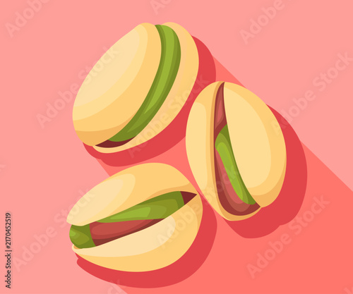 Pistachios with open shell, organic product, ingredient for desserts