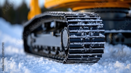 Heavy equipment track in snowy outdoor environment