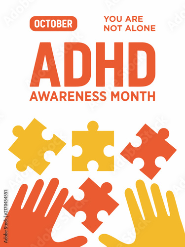 ADHD Awareness Month October Support Illustration With Puzzle Hands