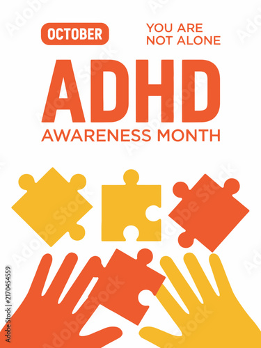 ADHD Awareness Month Support Illustration With Hands And Puzzle Pieces