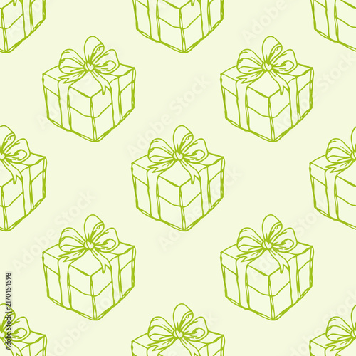 Green Gift Boxes Pattern With Ribbon Design