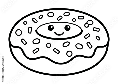 Canvas Print A cute hand drawn donut character with sprinkles and a happy smiling face for ki