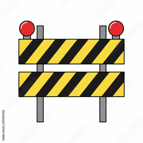 Road Construction Barrier With Red Round Lights