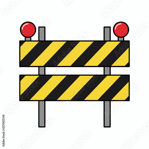 Road Construction Barrier With Red Traffic Lights