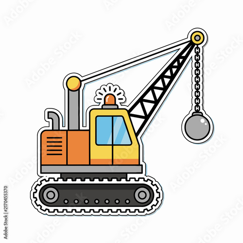 Crane Excavator Lifting Heavy Weight Isolated Illustration