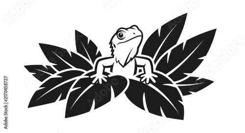 Cuadro en lienzo Black and white lizard on leaves.
