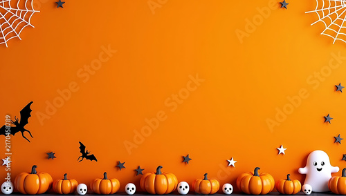 Festive Halloween Border Featuring Cute Pumpkins Ghosts Bats And Spooky Spider Webs