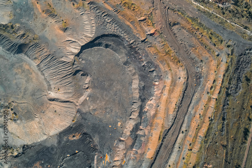 Mining quarry terraces aerial view industrial open pit mine landscape landscape pattern earth texture