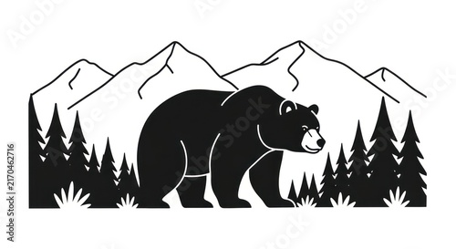 Bild auf Leinwand black bear standing in front of mountains.