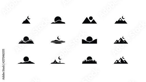 Nighttime landscape icons with moon