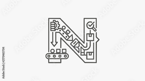 Modern Industrial Monogram Letter N with Factory and Tech Icons Design
