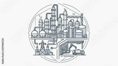 Modern Industrial Oil Refinery and Petrochemical Plant Schematic Diagram