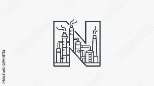 Creative Industrial Monogram Logo Design with Factory Equipment Inside Letter N