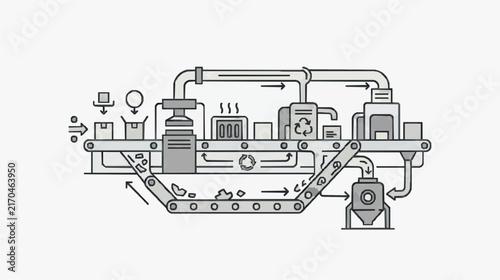 Modern Industrial Manufacturing Process Flow Diagram with Conveyor System