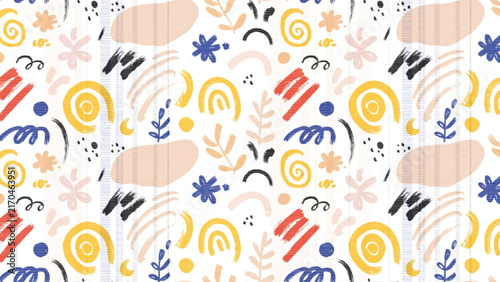 Abstract Scandinavian Modern Memphis Hand Drawn Doodle Seamless Pattern vector background 
