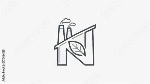 Modern Minimalist Logo Design with Factory and Leaf Symbolism for Eco Friendly Branding