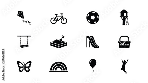 Black and white icons of outdoor play