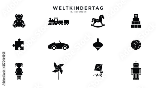 Children's day icons set with playful toys