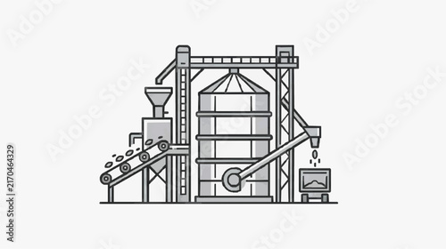 Industrial Grain Processing Plant with Silos and Conveyor System